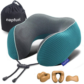 Napfun neck pillow travel teal close-up memory foam for comfort on flights