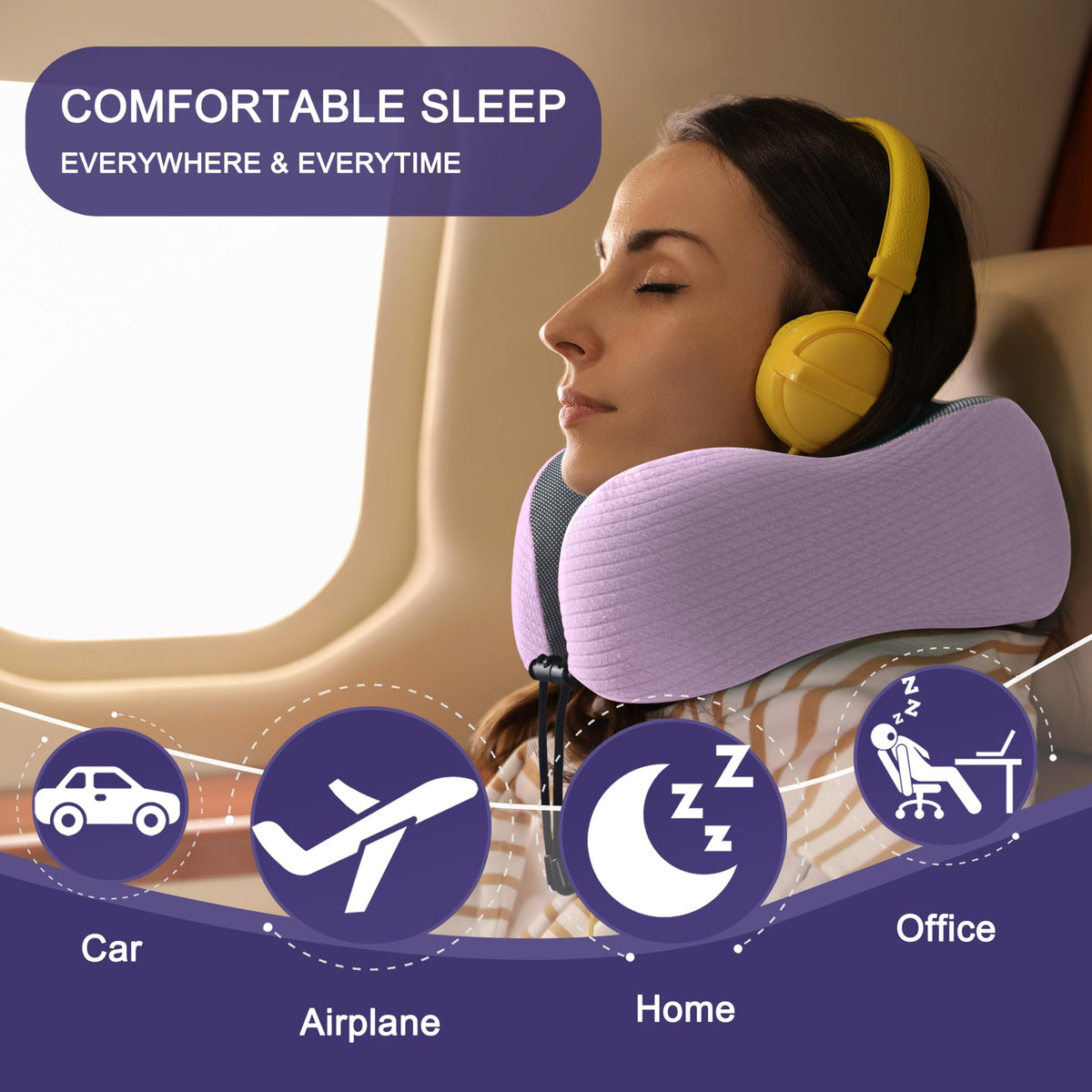 Napfun travel pillow with adjustable drawstring for custom fit