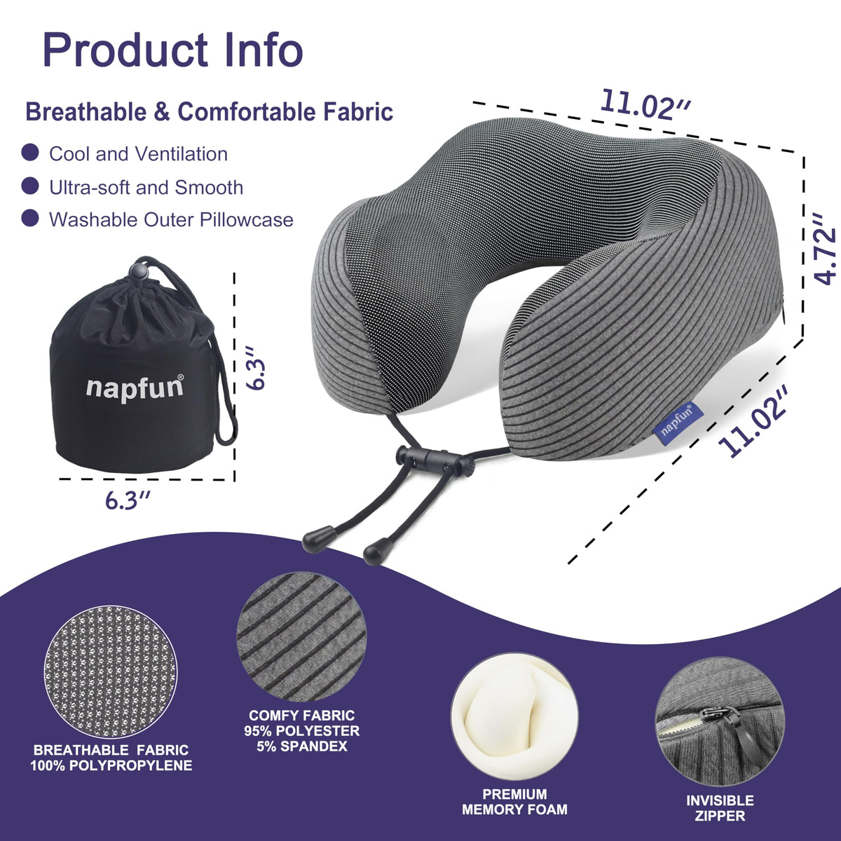 Napfun travel pillow memory foam contours to your neck for steady rest on the go.