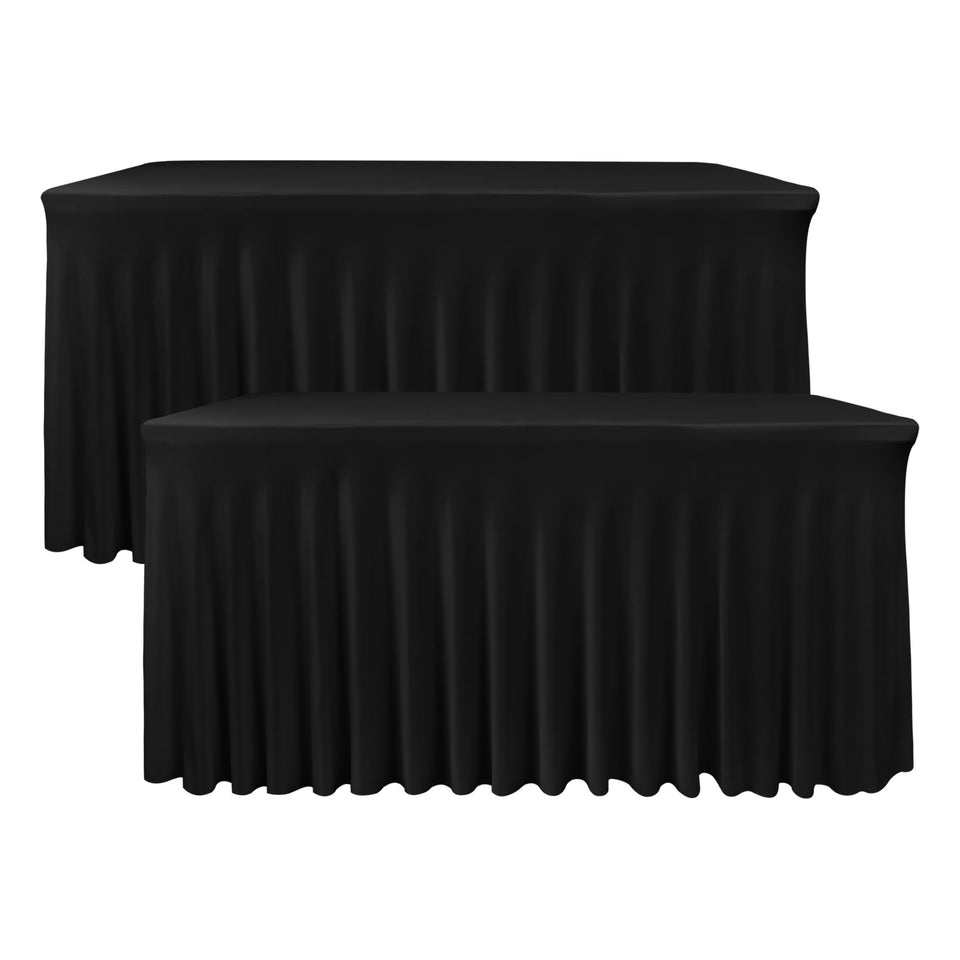 Nasitos black rectangle tablecloths folded for quick setup and storage.