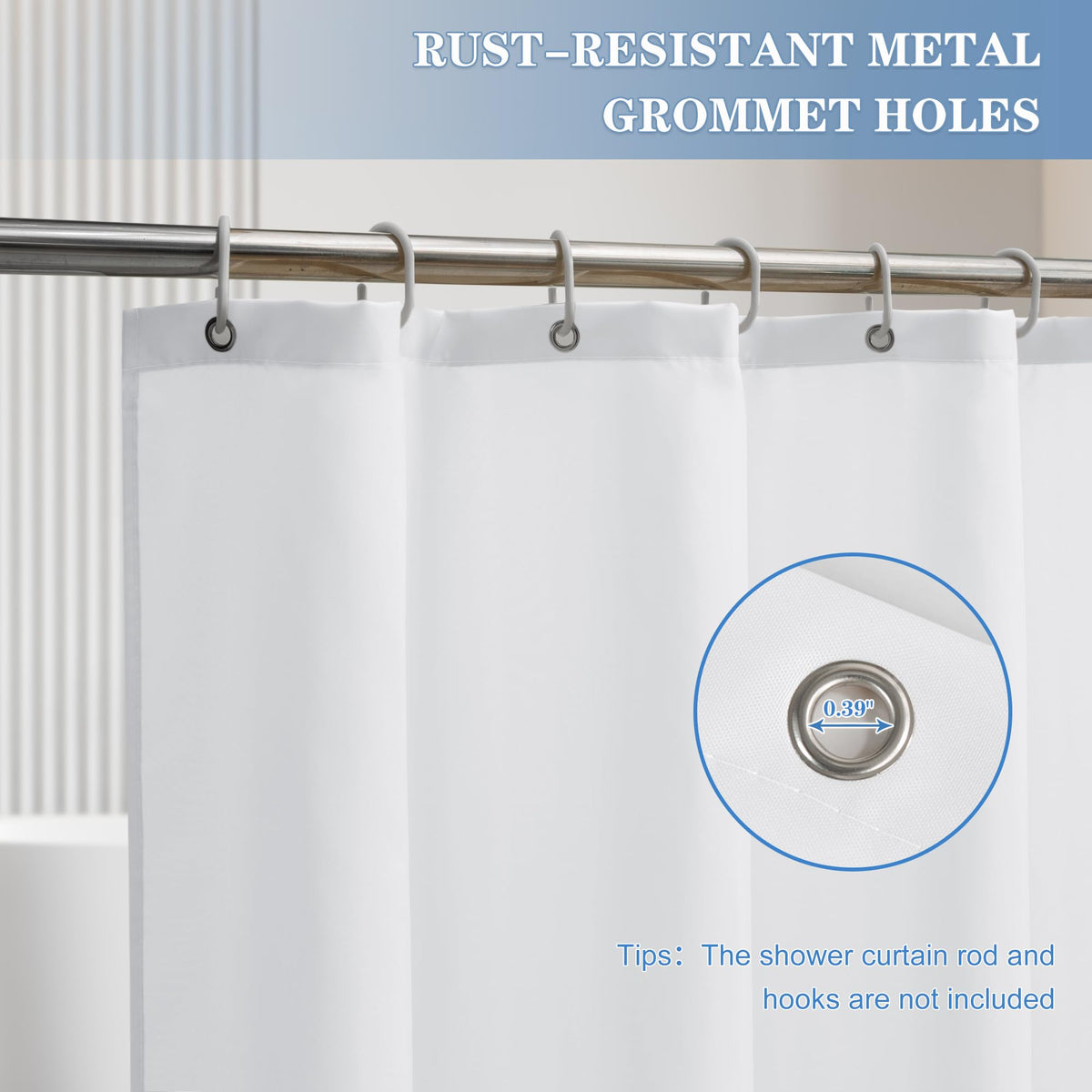 Nasitos rust-proof metal grommets allow easy, durable hanging.