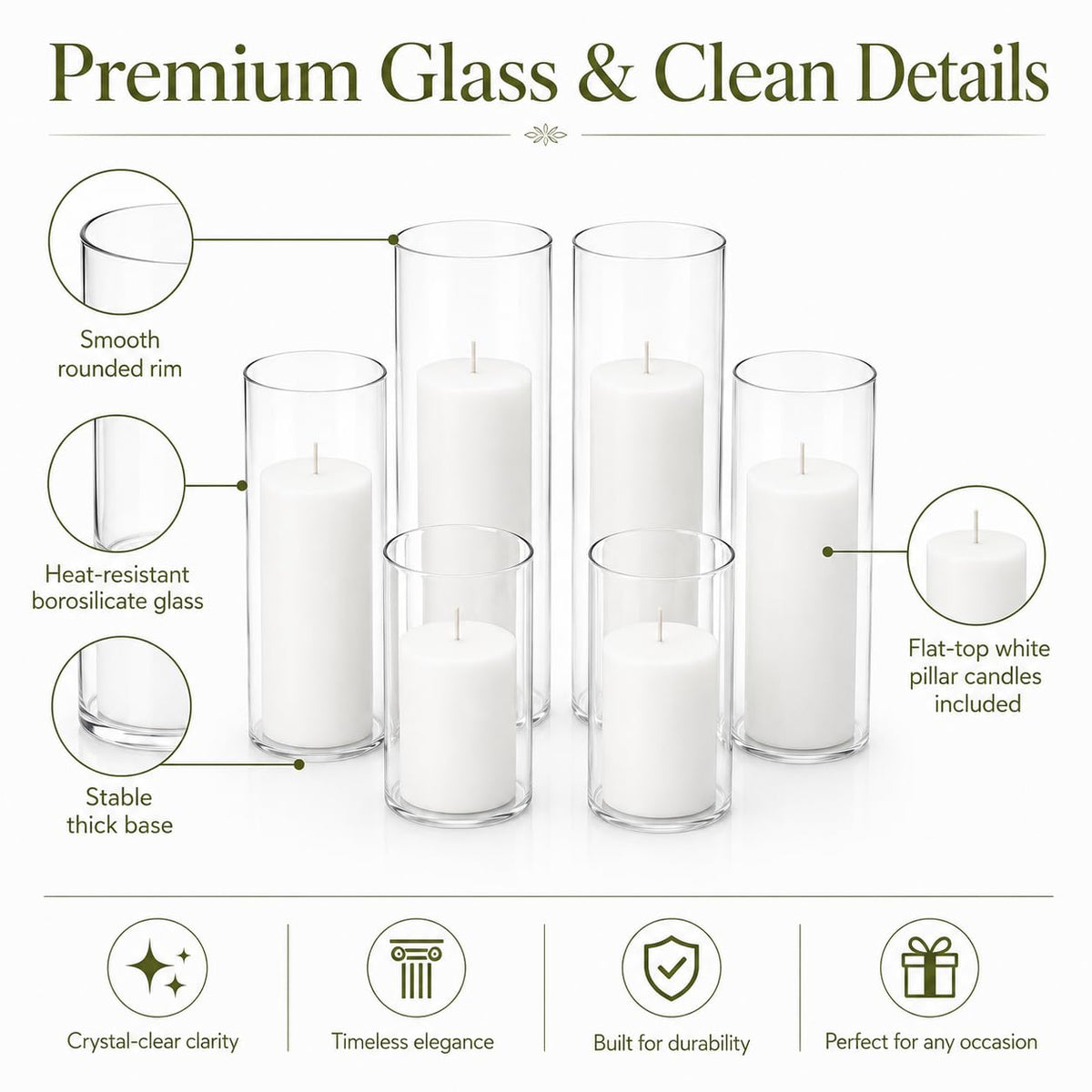 Natcense clear glass hurricane holder styled as a chic dining table centerpiece