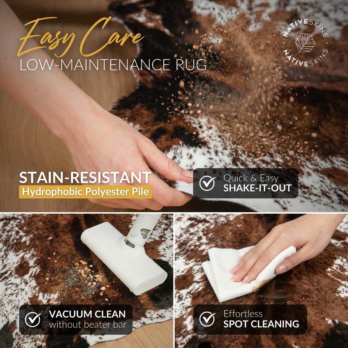 NativeSkins 3-layer construction blends plush pile, support, and grip for durability.