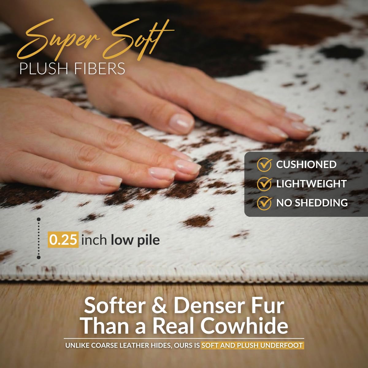 NativeSkins faux suede grip backing keeps the rug flat on wood or carpet.
