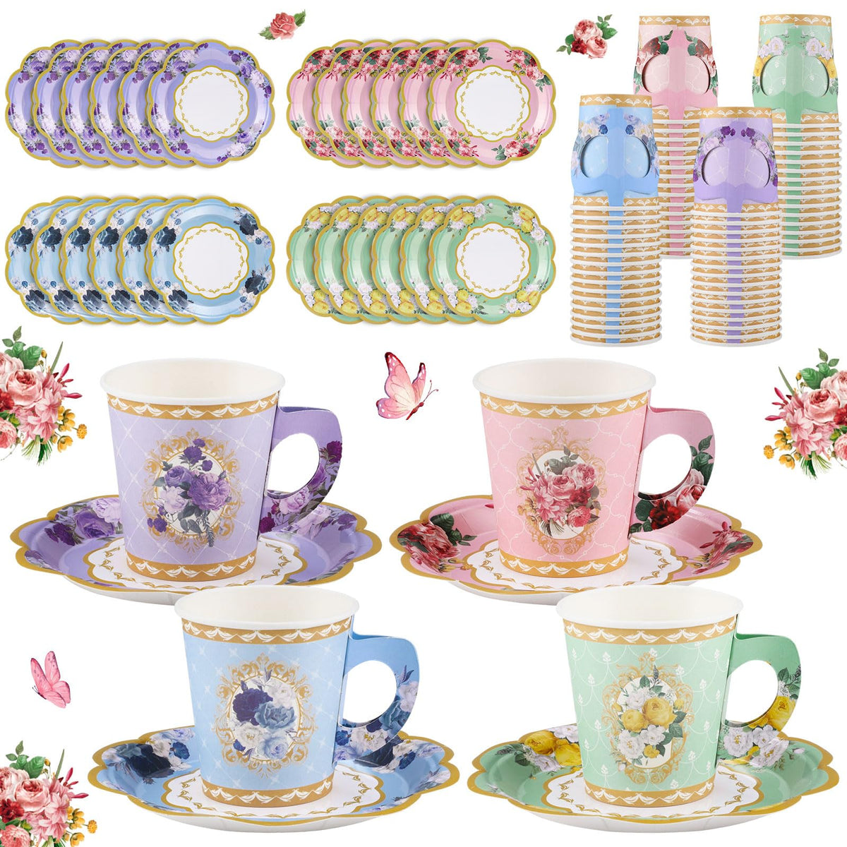 NatNarr 7oz floral tea cups with handles for elegant service.