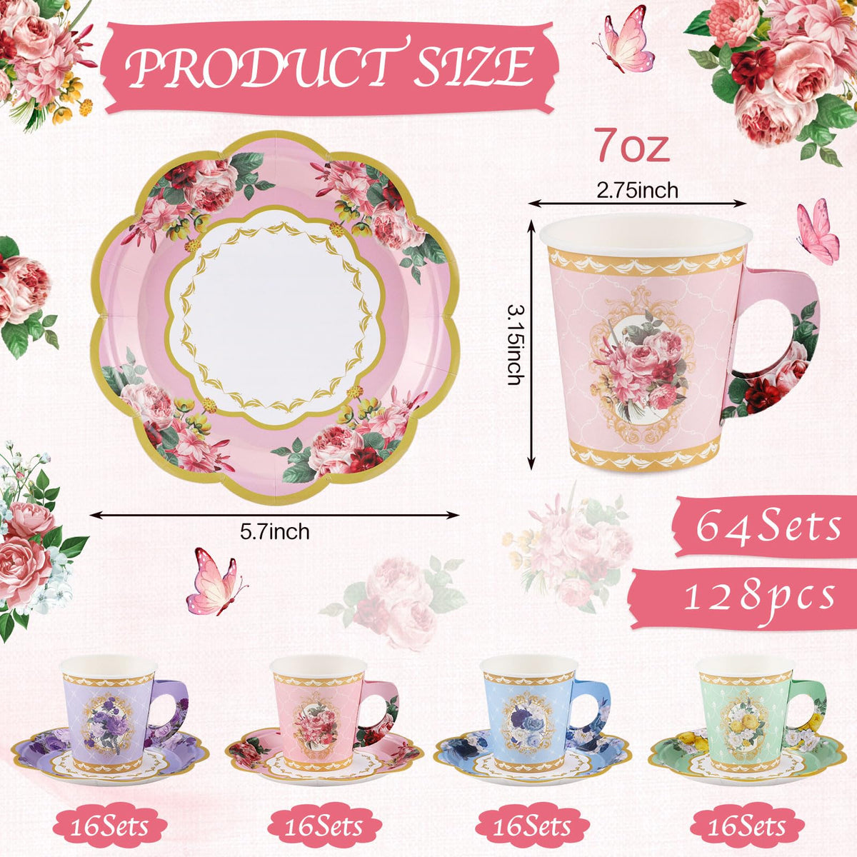 NatNarr disposable 6-inch tea saucers for easy cleanup.