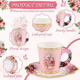NatNarr floral tea party cups and saucers add charm to tables.