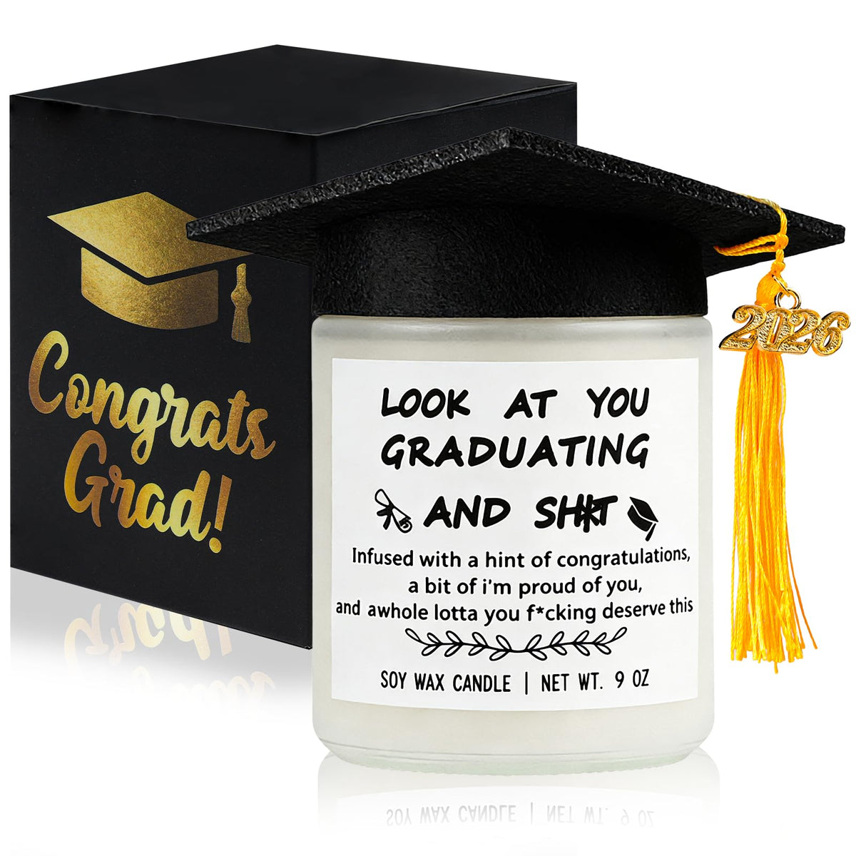 Natonhi 2026 grad-cap candle with tassel creates celebratory graduation ambiance.