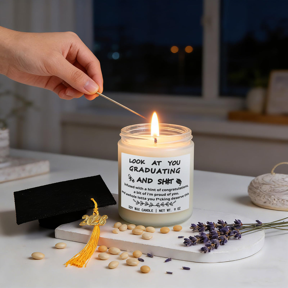 Natonhi 9oz lavender candle showcases calming aroma for study breaks.