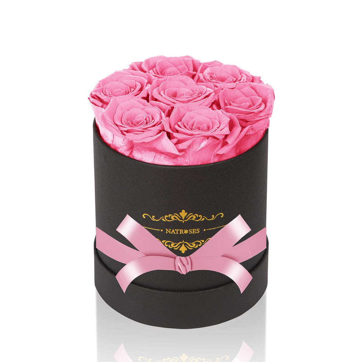 NATROSES 7-piece preserved roses box in pink, a lasting gift choice.