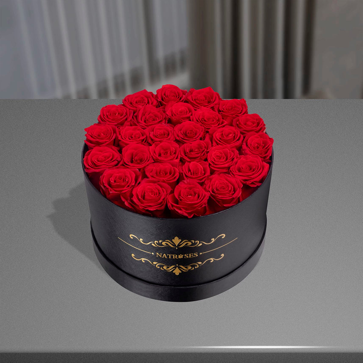 NATROSES luxury black flower box highlights preserved roses with premium gift-ready appeal.
