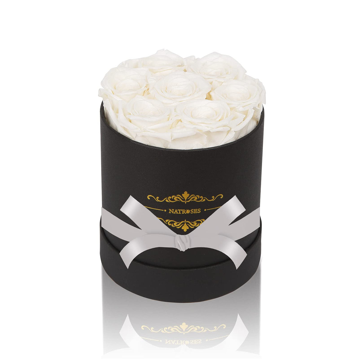 NATROSES seven-piece preserved roses box on display, a lasting romantic gift idea.