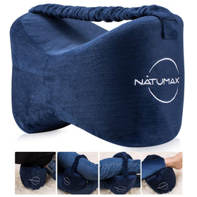NATUMAX knee pillow demonstrates ergonomic design for hip and spine alignment.