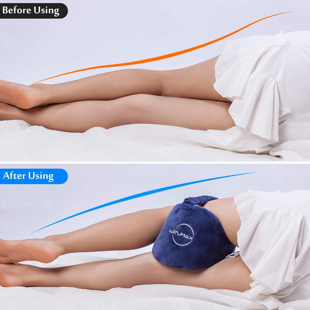 NATUMAX knee pillow memory foam core cushions softly.