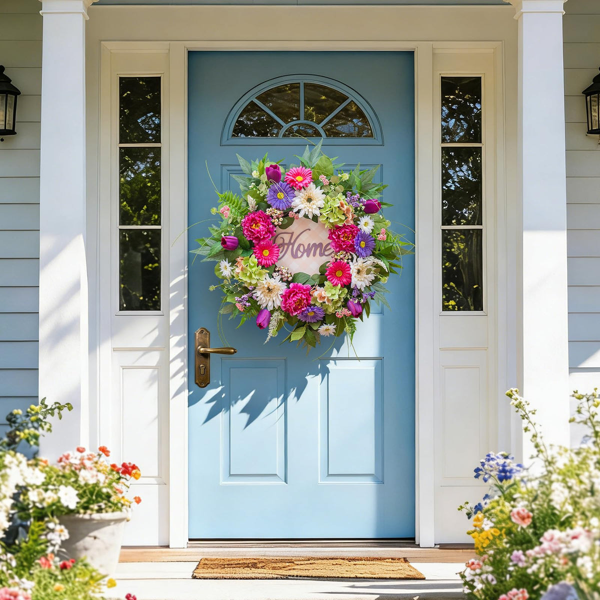 NaturaWre wreath for indoor or covered outdoor spaces for versatile decor.