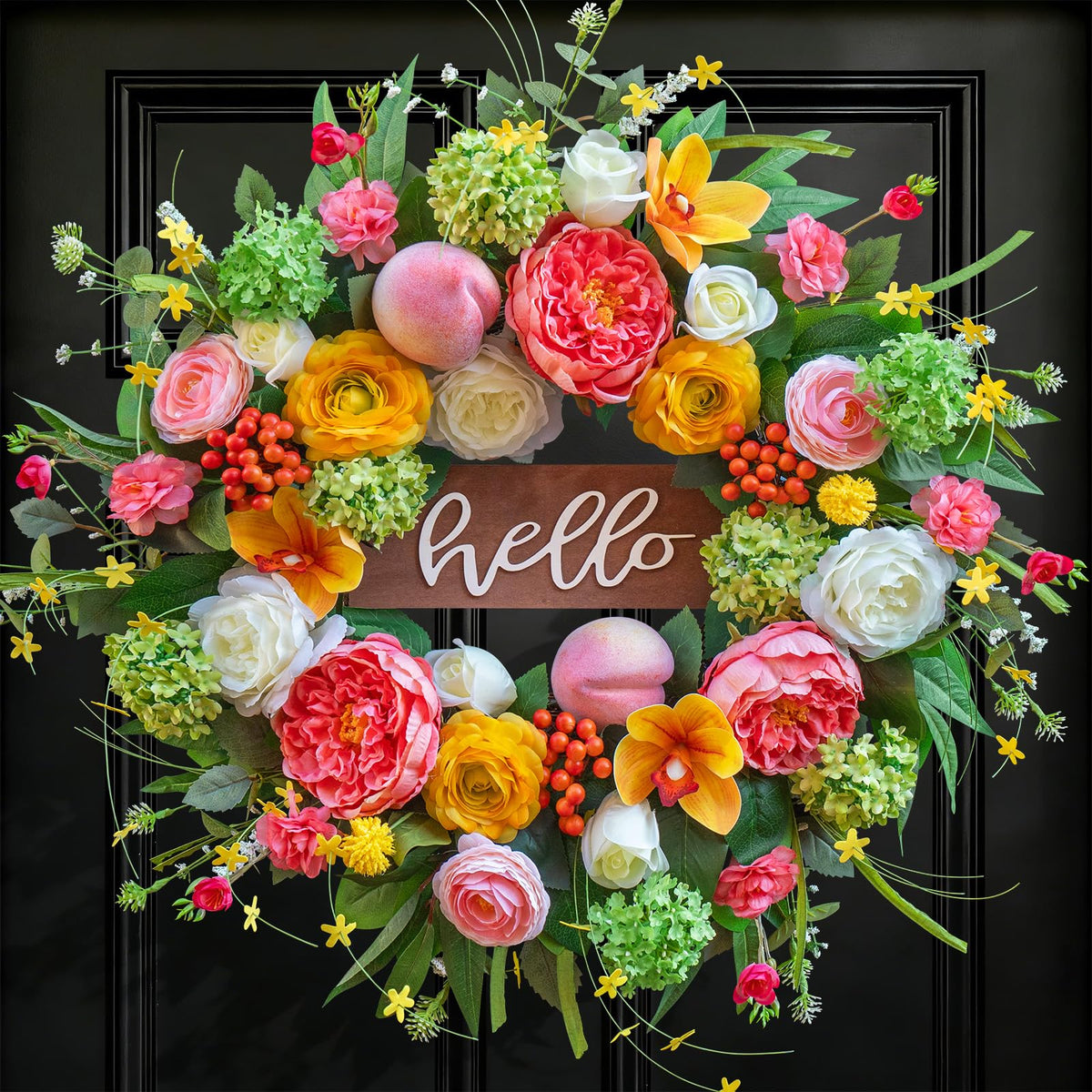NaturaWre spring wreath front door with peonies and roses to boost curb appeal