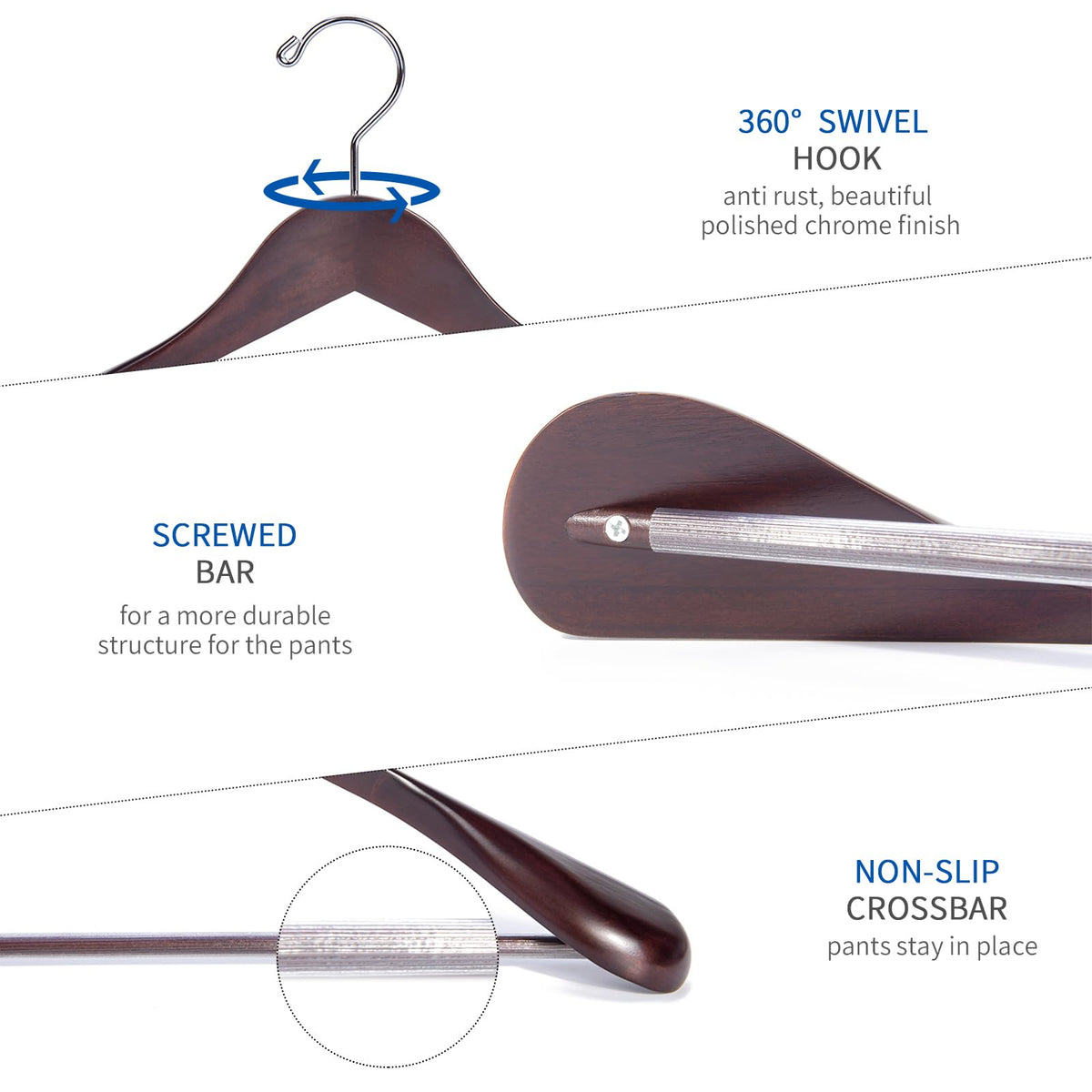 Nature Smile 360-degree swivel hook captured in chrome shine for easy side viewing without removing garments