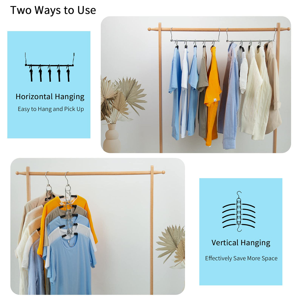 Nature Smile 5-in-1 multi-layer hangers maximize closet space efficiently.