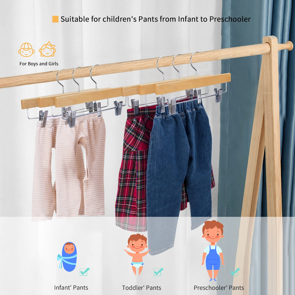 Nature Smile anti-rust hook wooden hanger for durable kids' closet organization