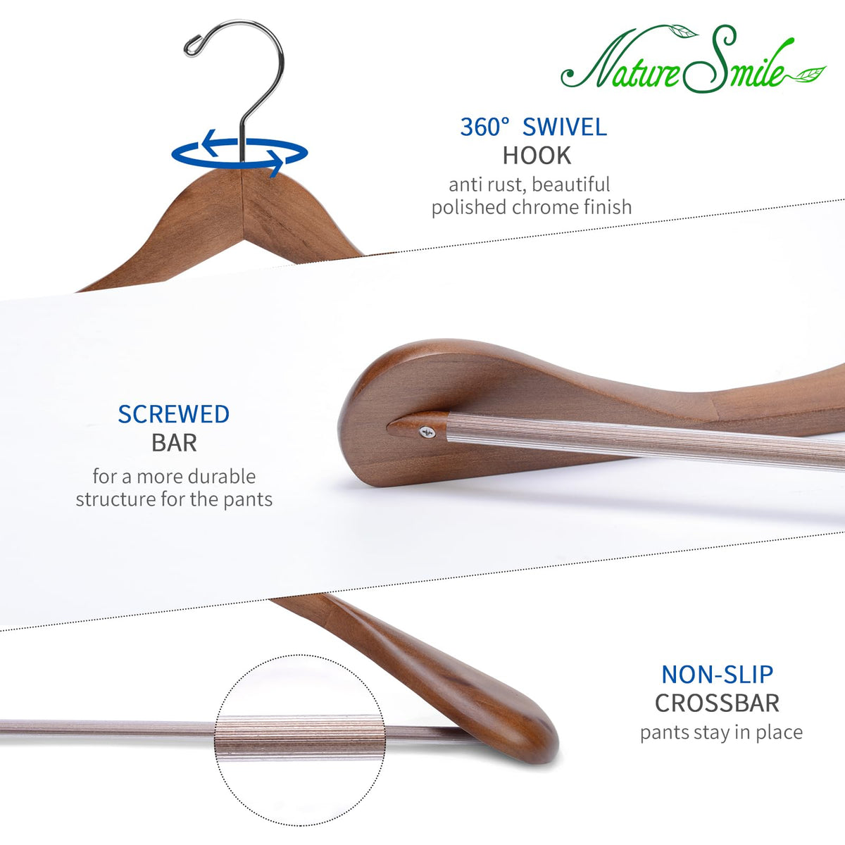 Nature Smile anti-slip bar keeps tops and jackets in place.
