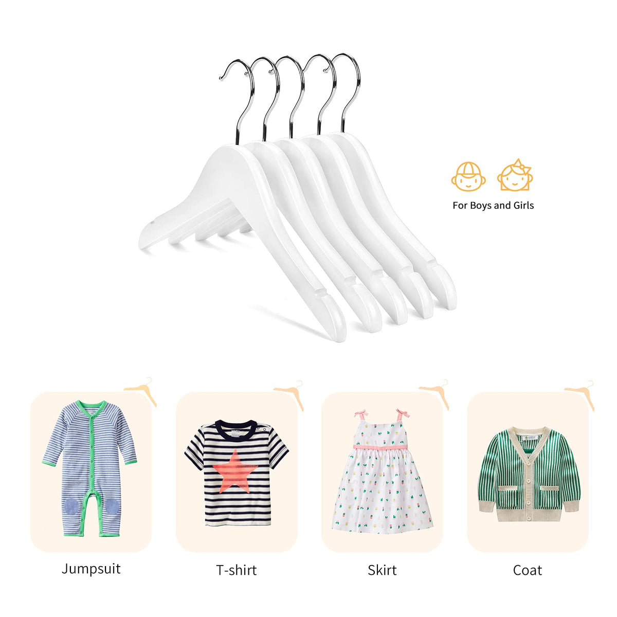 Nature Smile contoured shoulder hangers help clothes maintain their shape for kids.