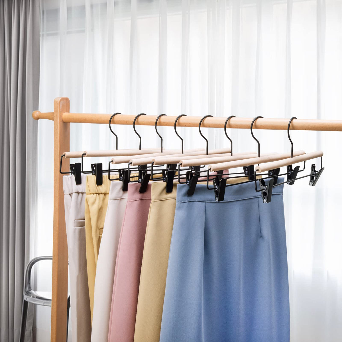 Nature Smile Deluxe Beech Pants Hanger organizes wardrobe with stability and ease