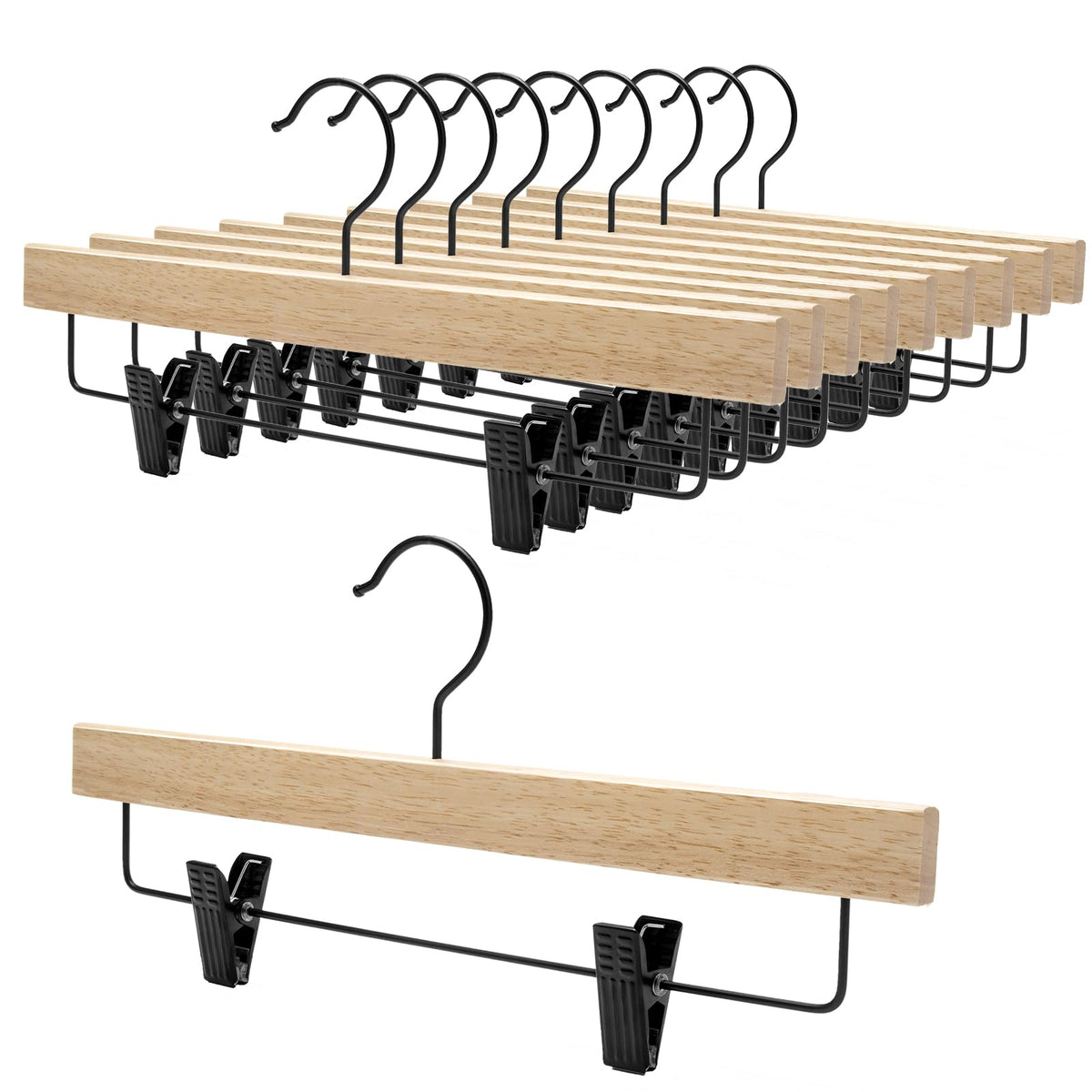 Nature Smile deluxe wooden hanger in a 10-pack showing rich wood grain and sturdy support.