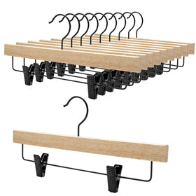 Nature Smile deluxe wooden hanger in a 10-pack showing rich wood grain and sturdy support.