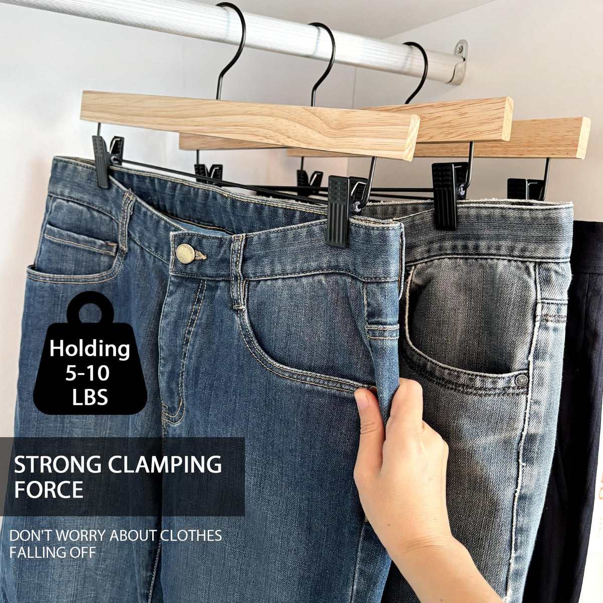 Rotatable hook detail on Nature Smile hanger for easy closet access.