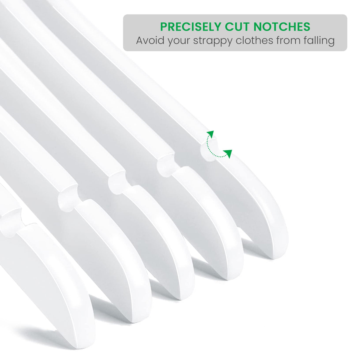Notches on Nature Smile dress hangers securely hold straps and delicate tops.