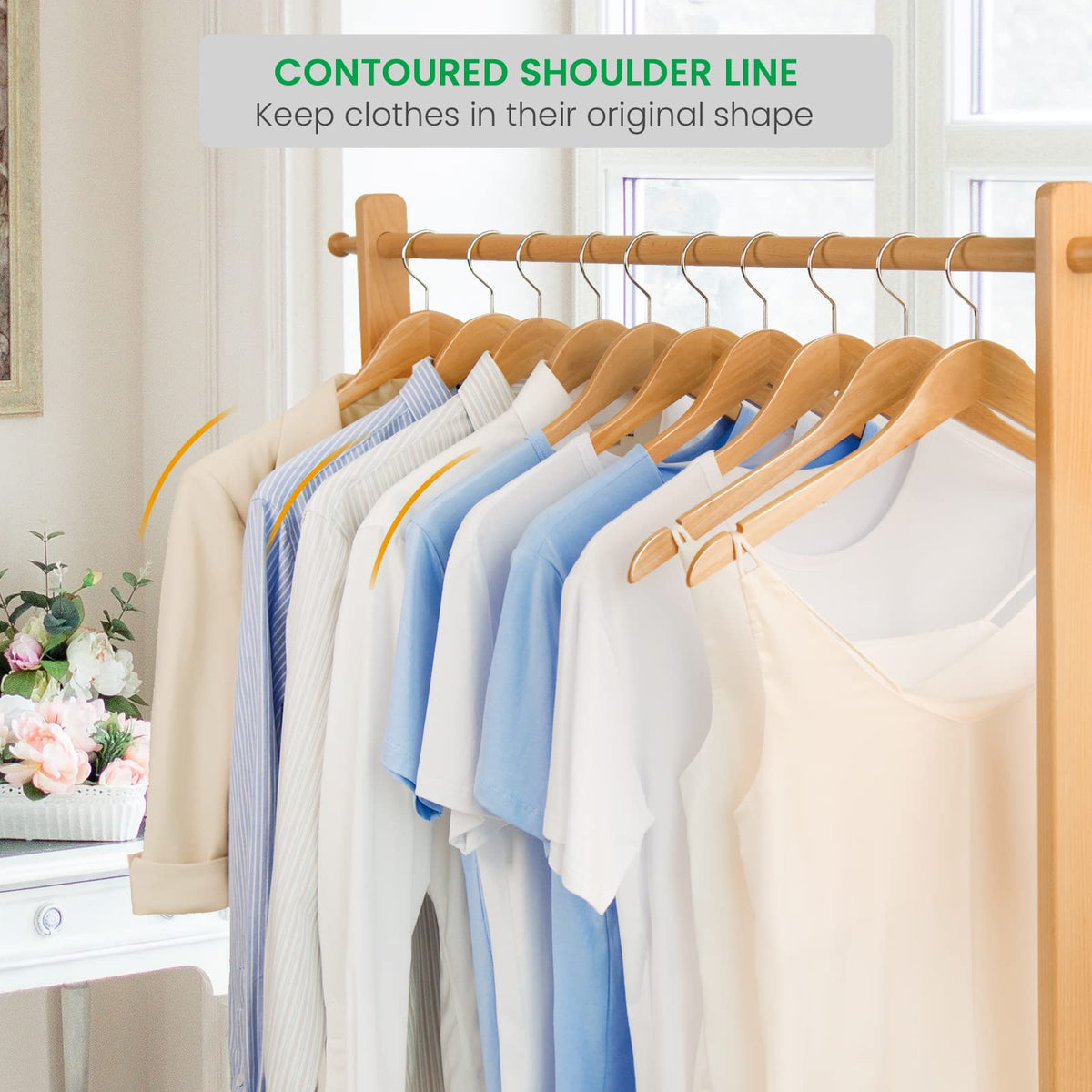 Nature Smile Gugertree wood hanger features contoured shoulders to preserve garment shape