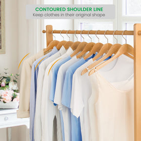 Nature Smile Gugertree wood hanger features contoured shoulders to preserve garment shape