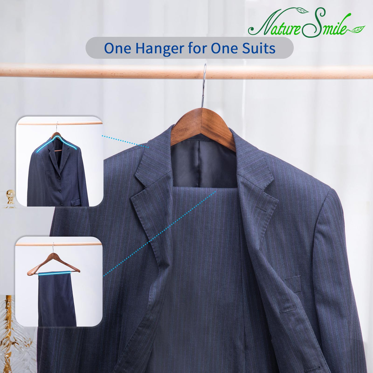 Nature Smile jacket and outerwear hangers support heavy fabrics without slipping.