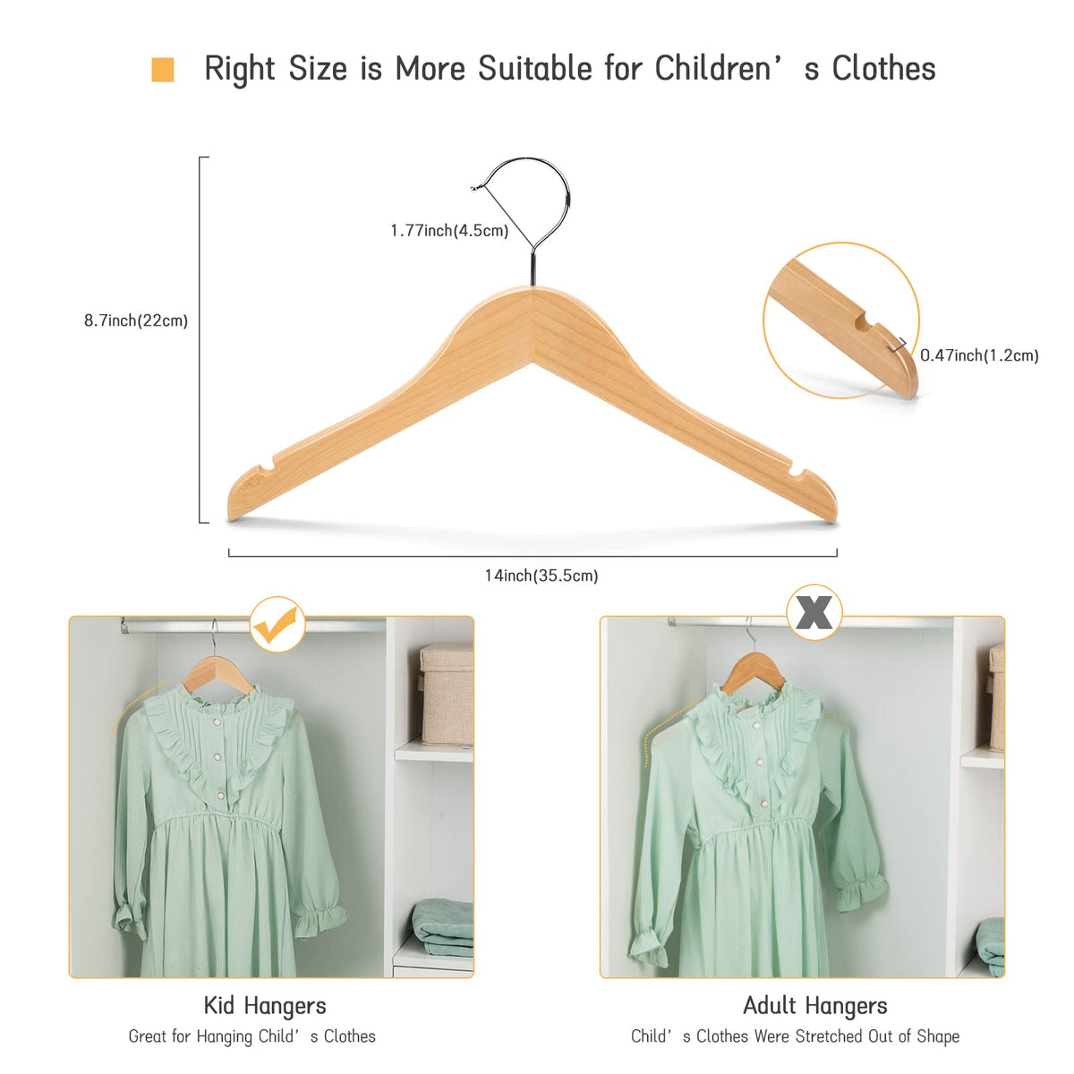 Nature Smile wooden hanger with strap notches supports delicate straps for school uniforms.