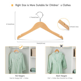Nature Smile wooden hanger with strap notches supports delicate straps for school uniforms.