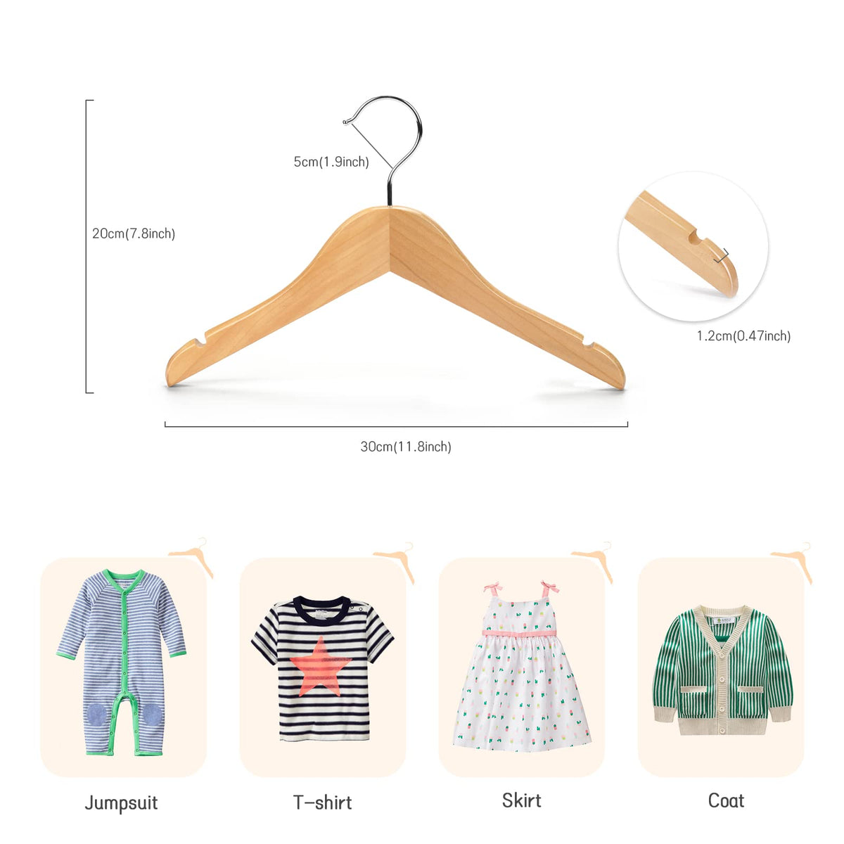 Nature Smile wooden hangers with notches securing strap garments