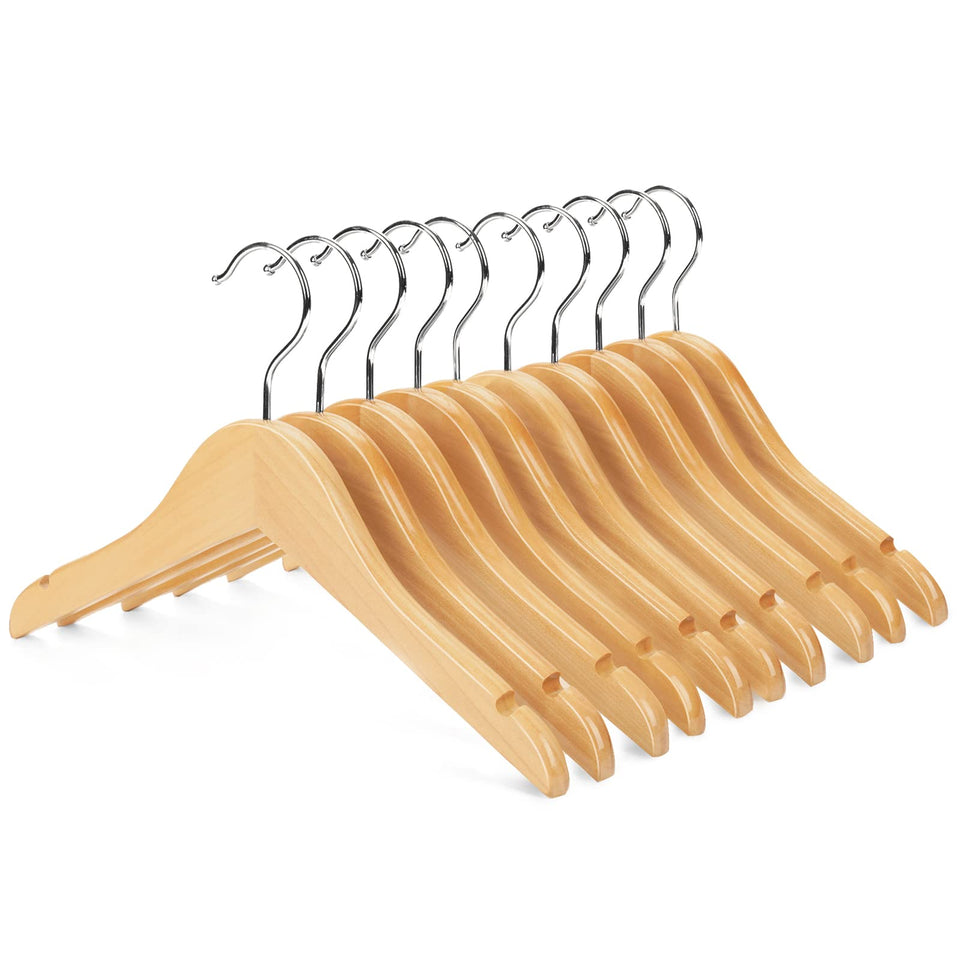 Nature Smile kids wooden hangers pack 10 with natural finish for tidy wardrobes
