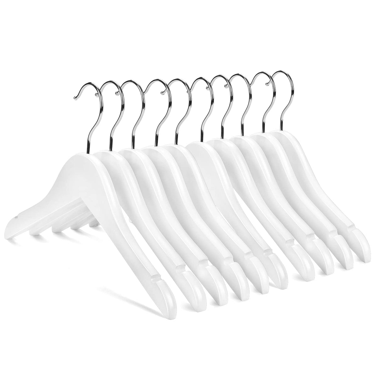 Nature Smile kids wooden hangers in white keep tiny outfits organized and wrinkle-free.