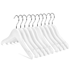 Nature Smile kids wooden hangers in white keep tiny outfits organized and wrinkle-free.