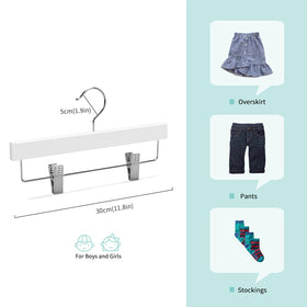Nature Smile kids wooden pants hanger 11.8in, side view, sturdy construction for everyday wear.