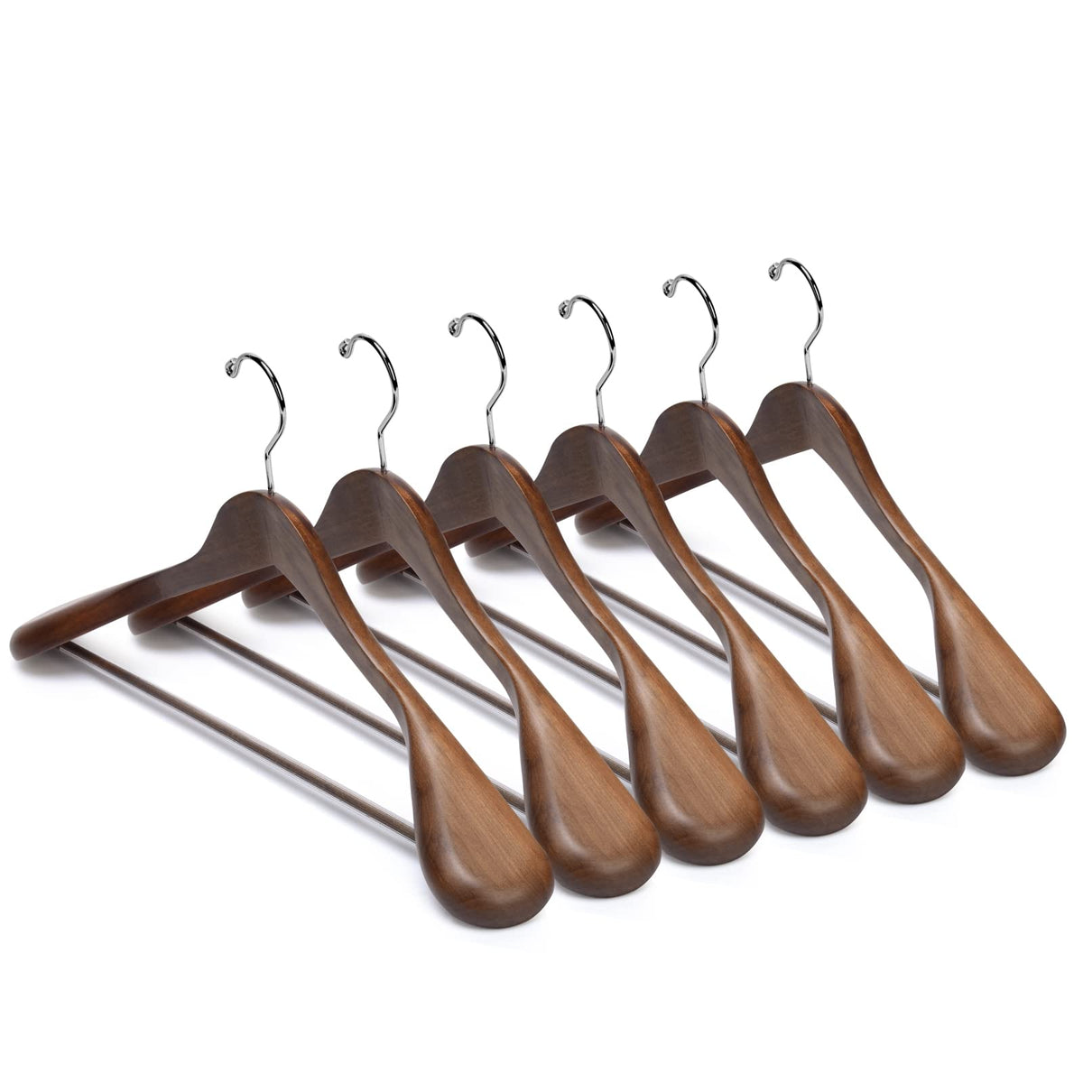 Nature Smile luxury wooden hangers 6-pack supporting garments with durable, even shoulders.