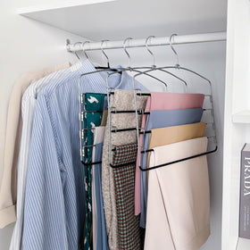 Nature Smile multi-layer pants hanger with 5 swing arms for easy access.
