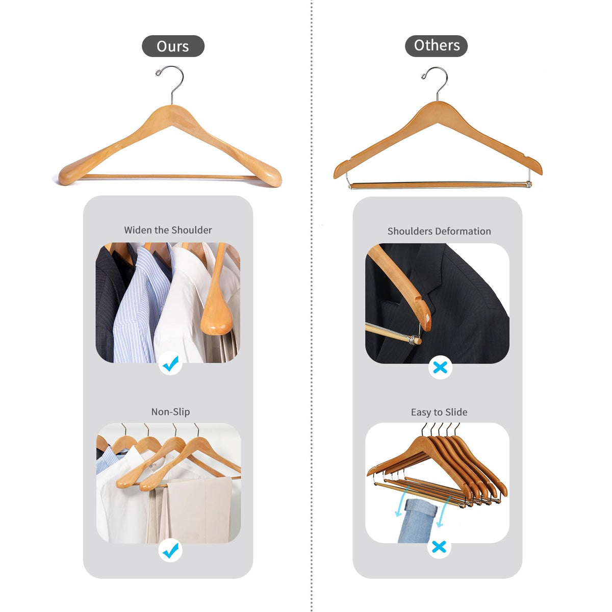 Nature Smile non-slip bar with screw keeps trousers in place and wrinkle-free.