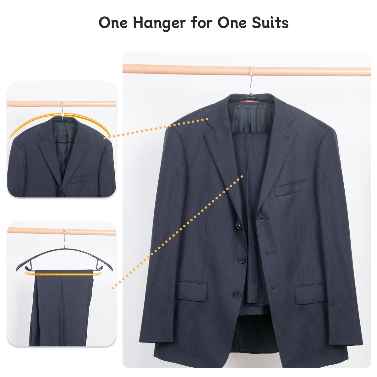 Nature Smile dress hangers with non-slip grip prevent slipping even on slippery fabrics.