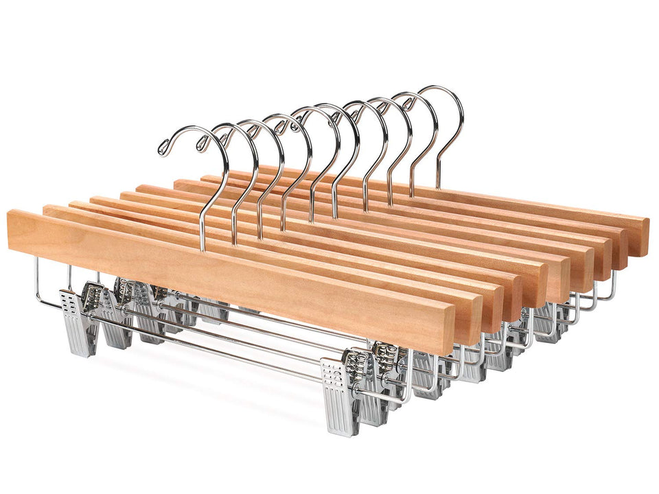 Nature Smile solid lotus wood pants hanger with a smooth surface protects fabrics.