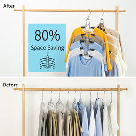 Nature Smile space-saving metal hangers reduce closet clutter and improve reach.