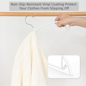 Nature Smile white sweater and coat hangers organize outfits with smooth glide