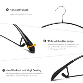 Nature Smile black PVC hangers offer durable, uniform organization for streamlined wardrobe storage.