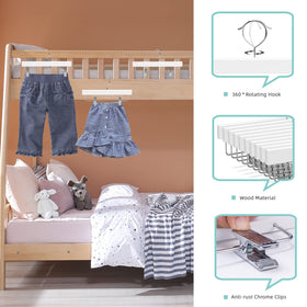 Nature Smile wood hanger clips close-up, cushioned clamps protect fabrics.