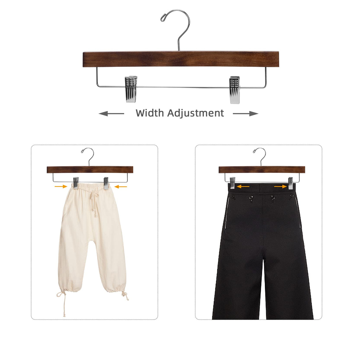 Nature Smile heavy-duty hardwood hangers supporting pants and skirts